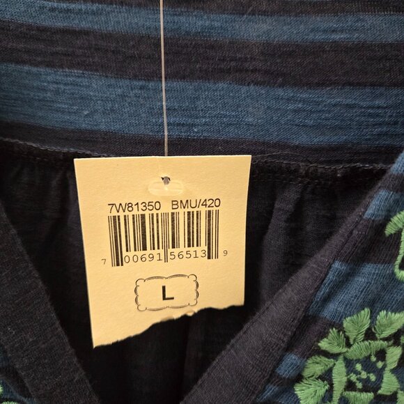 Lucky Brand Henley Top Womens Large Navy Blue Striped Embroidered Tunic Boho NEW - Picture 5 of 10